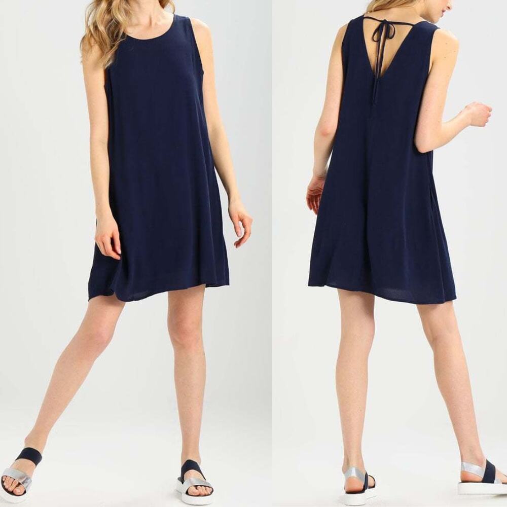 GAP | NWT Solid Navy Sleeveless Tie V-Back Shift Swing Tank Dress with Pockets